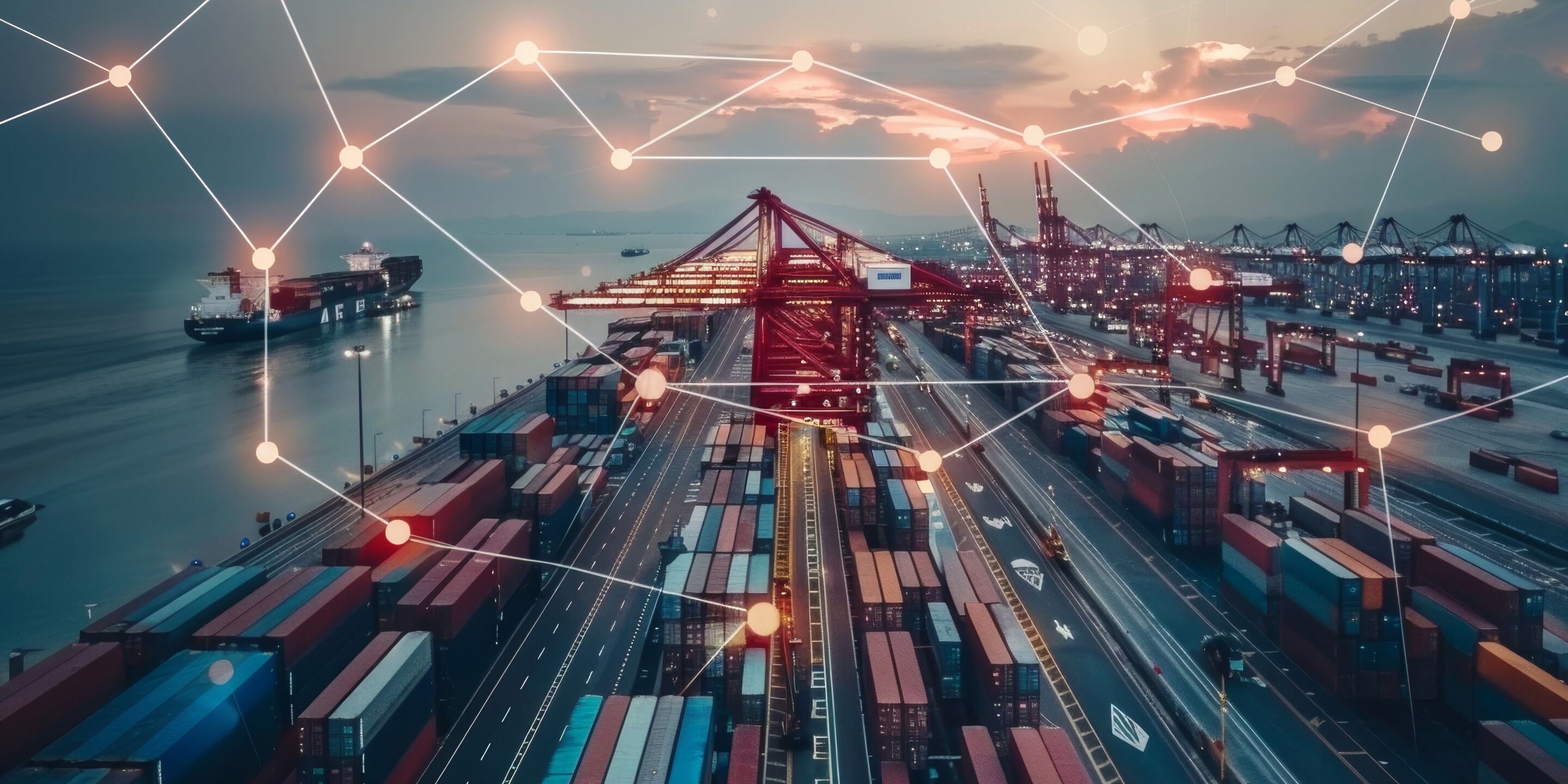 Operação logística internacional com referência a comércio exterior, portos e transporte global